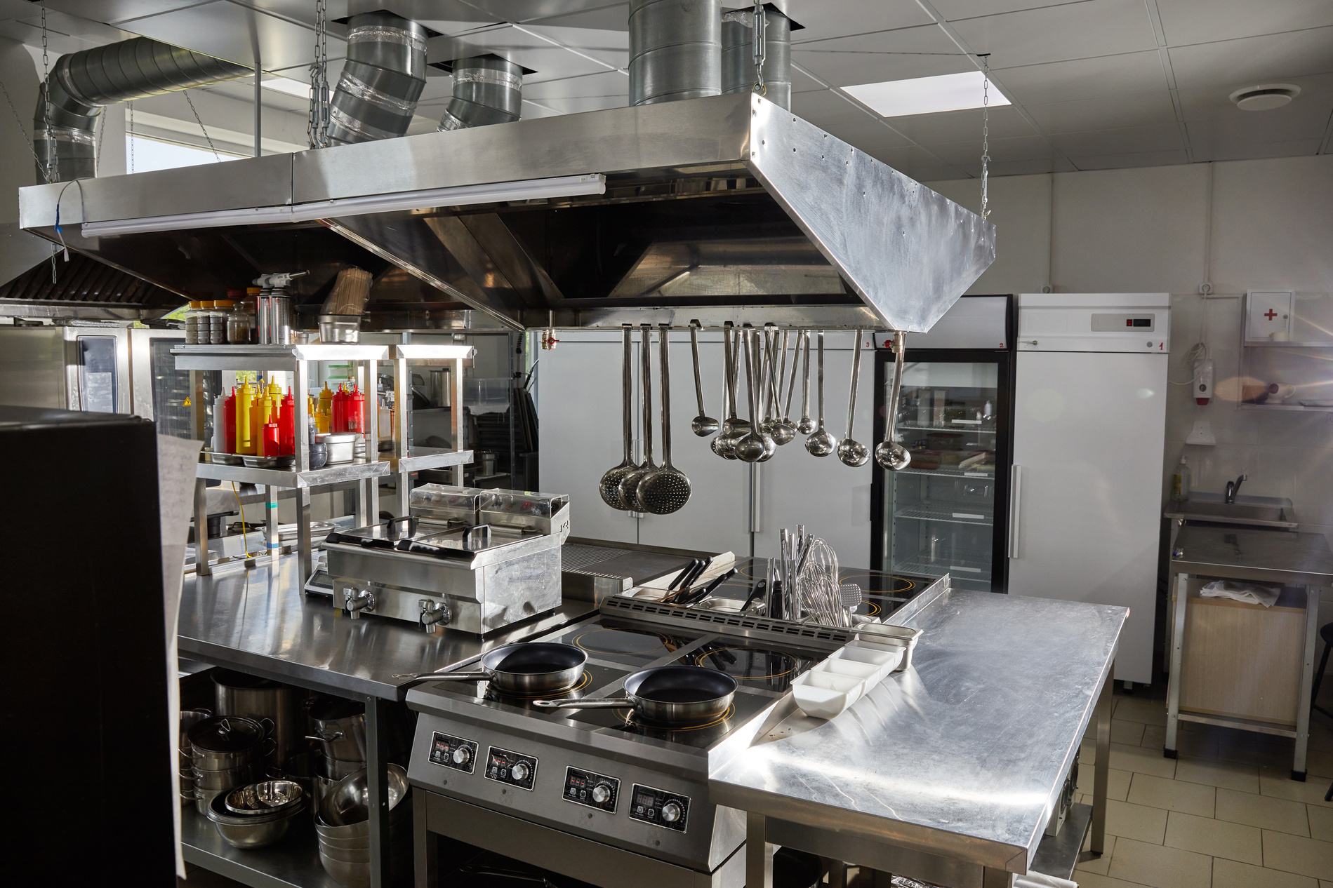 Professional Kitchen in Restaurant. Modern Equipment and Devices. Empty Kitchen
